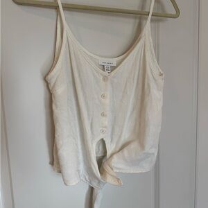 Topshop Cream Button-Front Tie-Hem Cami